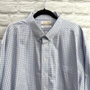 Roundtree & Yorke Gold Label Dress Shirt Mens Big Sz 19  34/35 Blue Plaid Oxford